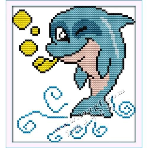 The little dolphin (2) cross stitch kit 14ct 11ct count print canvas stitches embroidery DIY handmade needlework plus
