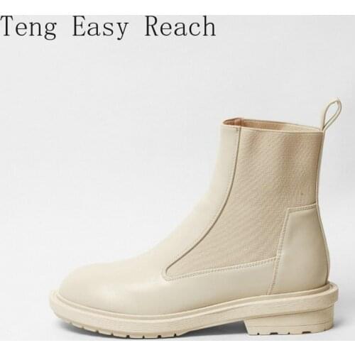 2021 Winter New Elastic Stretch Ankle Boots Woman Beige Black Chunky Middle Heels Cool Gothic Women Ankle Chelsea Boots Slip-on