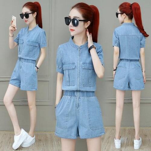 2019 summer new womens fashion casual shorts denim jumpsuit