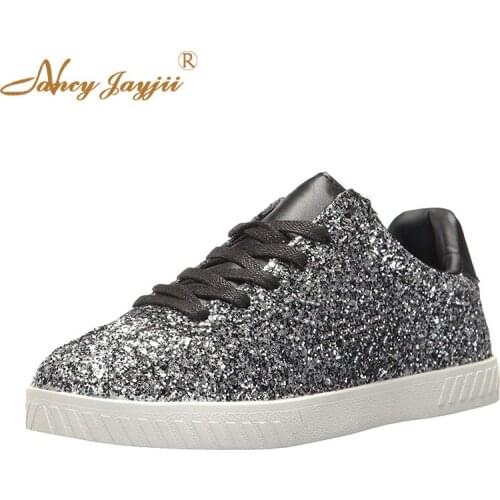 Sequined Cloth Women Ladies Flats Shoes Solid Lace-Up Cross-tied Round Toe Basic Spring/Autumn Elegant Mature Bling 2019