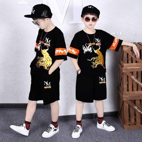4-14 Years Summer Boy Clothing Set 2021 New Fashion Casual Active T-shirt+ Pant Kid Children Boy Teenager Clothing