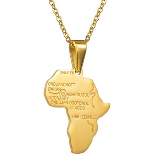 Africa Map Necklace Gold Silver Pendant Stainless Steel Womens Jewelry Necklace No Fade