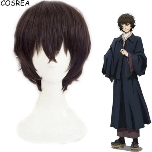 New Arrival Anime Bungo Stray Dogs Costumes Props Wigs Women Dazai Osamu Cosplay Short Brown Hair Wig + Wig Cap for Mens