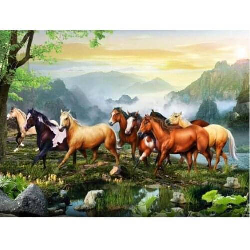 Landscape diamond painting horses animals embroidery mosaic diamond dotz diy rhinestone picture puzzle toy drawing wall decor