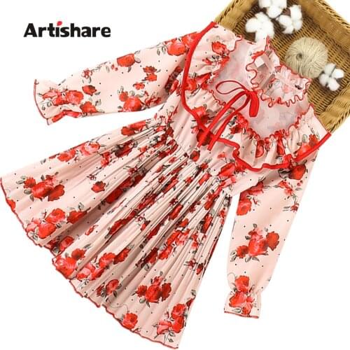 Teenage Girl Dress Rose Floral Girls Dress Kids Spring Autumn Party Dress For Children Casual Style Girls Clothes 6 8 10 12 14
