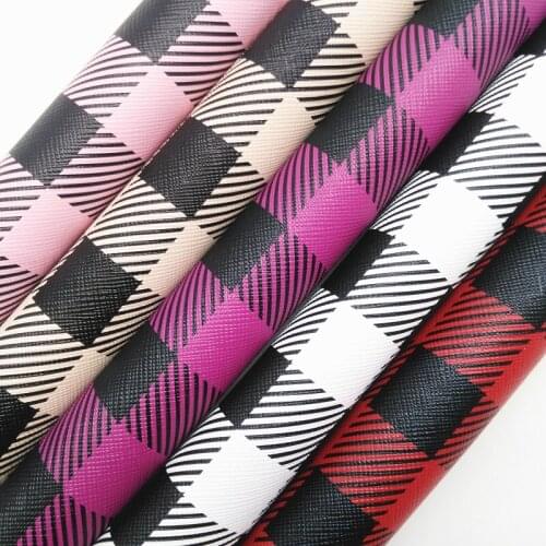 Amonglitter Grids and Checks Plaids Printed Synthetic Leather Faux Leather Fabric Sheets for DIY Bows Bags 21x29cm size GM5026B