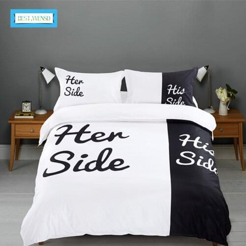Bed Linens Modern Soft Bamboo Fiber Black White Side His Bedding Sets Queen King Size 4pcs Bedding Setting Duvet Cover Set