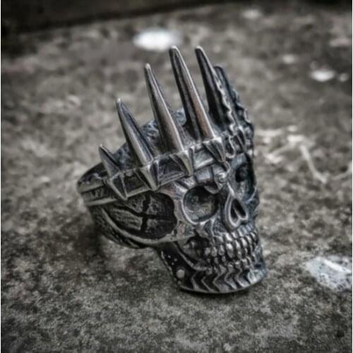 QiLuxy New Vintage Gothic Punk Skull Crown Rings for Men Fashion Cool Hiphop Alloy Rings Party Jewelry Wholesale