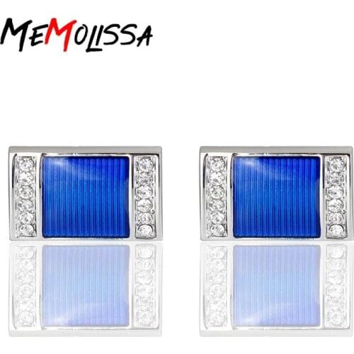 Memolissa Luxury Cufflinks For Mens And Women Classic Blue Crystal Fashion Brand Cuff Botton High Quality Copper Cuff links