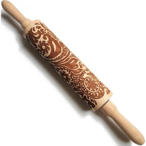 Christmas Rolling Pin Laser Engraving Embossing Rod Baking Cookies Noodle Biscuit Fondant Cake Dough Roller Snowflake 35*5cm