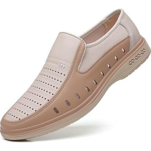 Men Sandals Summer Shoes Leather Fashion Breathble Hollow Out Shallow Loafers Flat Non-Slip Casual Outdoor Driving Comfortable