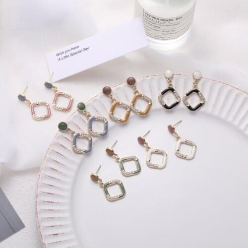 Korean Long Statement Earrings Geometric Drop Earrings for Women Fashion Sweet Crystal Hanging Dangle Earrings Party Jewelry New