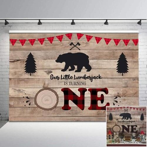 Buffalo Plaid party Photography background Studio Little Lumberjack Photo backdrop Bear Happy Birthday Party Supplies photocall