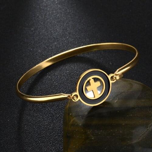 High Quality Meatl Stainless Steel Jeaus Cross Cuff Bracelets Bangles For Women Men Charm Wedding Jewelry Accessories браслет