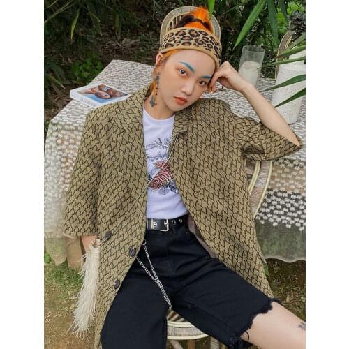 2021 Summer Blazers French Vintage Casual Fashion Trend Oversize Temperament Short-sleeved Suit Jacket Handsome Trend Streetwear