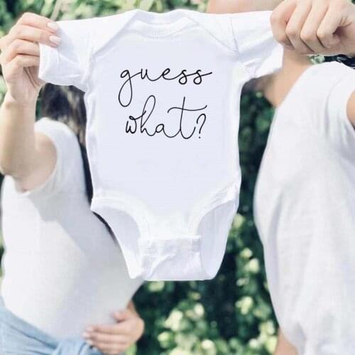 Pregnancy Announcement Guess What Funny Baby Bodysuits Cotton Short Sleeve Body Boys Girls Rompers Pregnancy Reveal Ropa Clothes