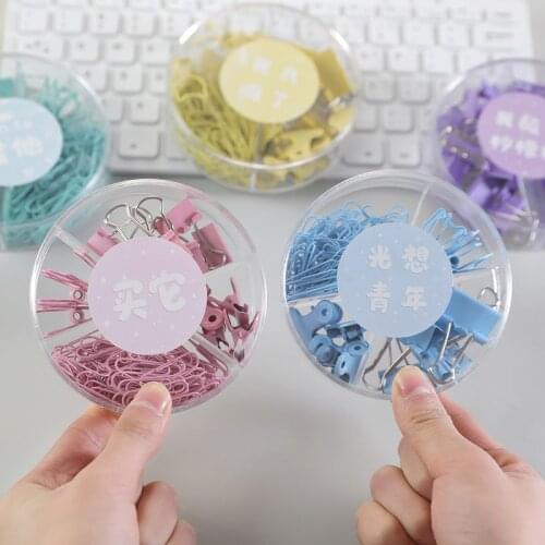 84pcs/box Kawaii Heart Metal Paper Clip Candy Color Binder Clips for Book Decorative Clip Set School Stationery PaperClips Cute