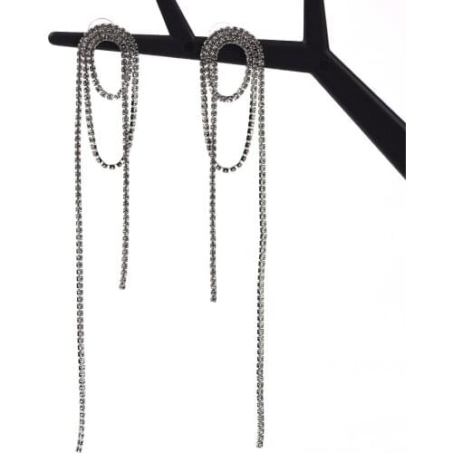 White Clear Rhinestone Chains Long Earrings Women Luxury Crystal Hanging Earrings Femme Jewelry Girls Bridal Drop Dangle Earring