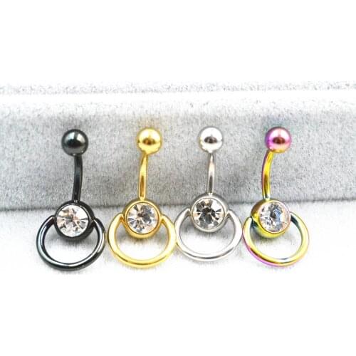Free shippment 50PCS Body Jewelry-New Circle Gems Navel Belly Button Surgical Steel Navel Piercing 14G Hoop Navel Piercing