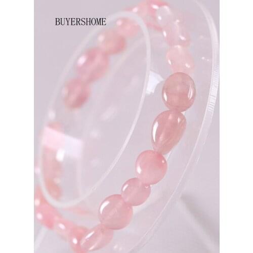 Free Shipping For Women Jewelry Stretch Irregular Shape Natural Stones Beads Pink Crystal Bracelet 7.5" 1Pcs H1315