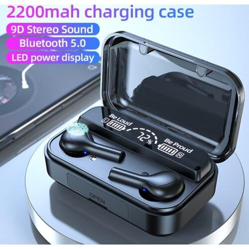 Wireless Earphones Bluetooth V5.0 TWS Wireless Bluetooth LED Display With 2200mAh Power Bank Headsets With Microphone