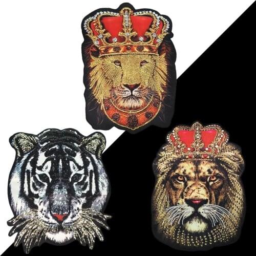 1pc Large Large Lion King Head Beaded Tiger Sequin Pattern Large Fabric Animal Patch Stitched On Large T-Shirt Jacket Sweater