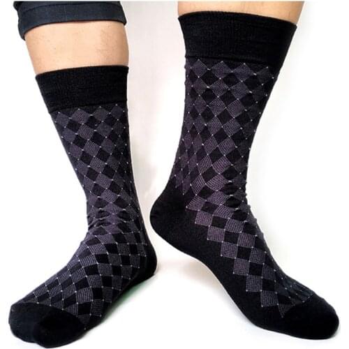 Brand New Style Mens Formal Socks With Plaid Jacquard Cotton Elastic Male Business Dress Suit Socks for Leather Shoes Gentlemen