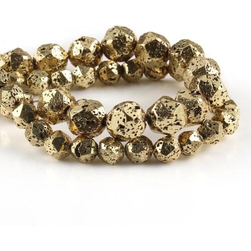 Natural Minerals Volcanic Lava Beads Faceted Bronze Plated Loose Beads for Jewlery Making DIY Handmade Bracelet Necklace 15