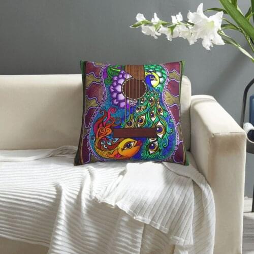 Peacock - Fish Guitar pillowcase printed cushion cover sofa waist pillow pillow cover