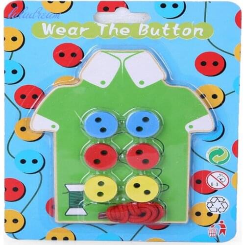 Montessori materials Wood 2 styles Wear The Button Wooden Toys Threading Board Beaded building Blocks kids DIY handmade toy