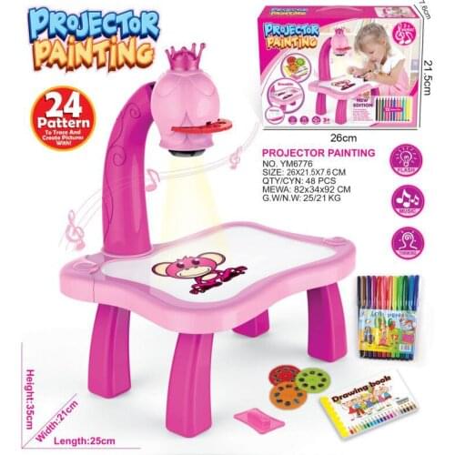 Children Led Projector Art Drawing Table Toys with Music Painting Board Desk Arts Crafts Educational Learning Paint Tools Toy