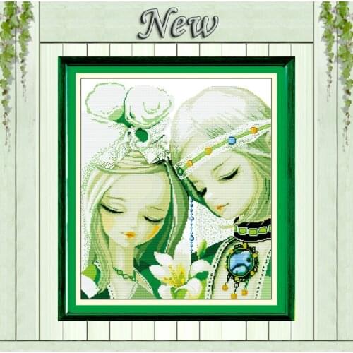 Mutual dependence girl cartoon decor painting counted print on canvas DMC 11CT 14CT kits Cross Stitch embroidery needlework Sets