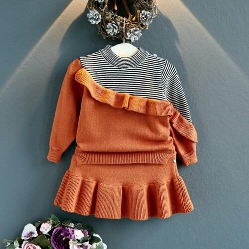 Toddler Girls Clothing Sets Korean Stripe Splice Knitted Sweaters Skirt 2pcs Baby Girl Clothes Fashion Kids Suits 2 3 4 5 Years