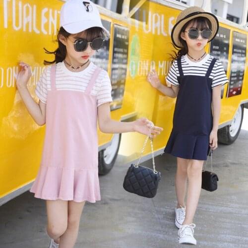 Cute Princess Summer Party Dress Pink Navy Blue Strap Stripe Kids Casual Dresses for Girl 3 4 5 6 7 8 9 10 11 Years Clothes