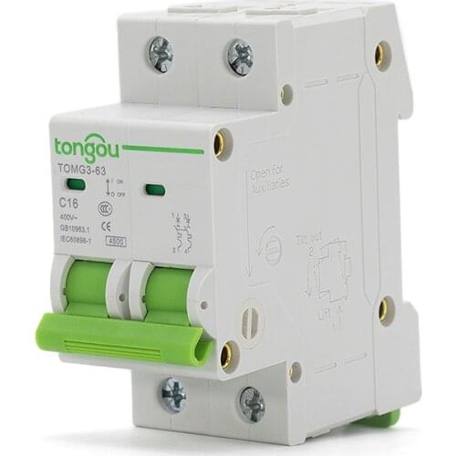 2P MCB Miniature Circuit Breaker4.5KA C Type 1A 6A 10A 20A 25A 32A 40A 50A 63A AC 110V / 220V / 400V 50 / 60HZ Air Switch