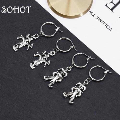 SOHOT Punk Alloy Clown Pendant Unisex Drop Earrings Hot Sale Men Trendy Christmas Day Party Jewelry Bijoux