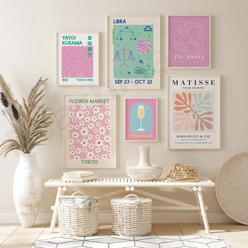 Set of 6 Astrology Gallery Wall Digital Art Download | Abstract Libra Pink Printable Modern Art Posters