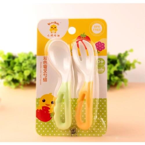 The Infants Bent Fork Spoon Set / Baby Cutlery / Neonatal elbow spoon / Baby spoon Chick kaldi Food Supplement for spoon