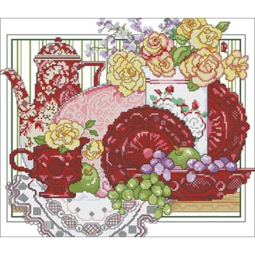 Red tableware patterns Counted Cross Stitch 11CT 14CT 18CT DIY Chinese Cross Stitch Kits Embroidery Needlework Sets