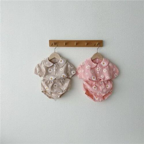 2021 Summer New Girls Clothing Set O-Neck Little Daisy Short Sleeve 2 Pcs Suit