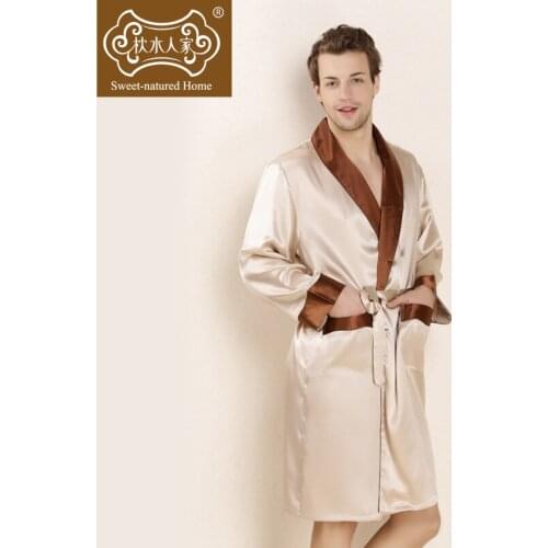 Spring And Summer New Heavy Mulberry Silk Nightgown Night-robe Nightdress Evening Gown Set Pajamas Nighty Man Nightclothes