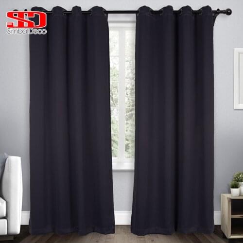 Solid Black Blackout Curtains For Living Room Imitation Silk Simple Fabric Modern Plain Drapery Window Treatments Single Panel