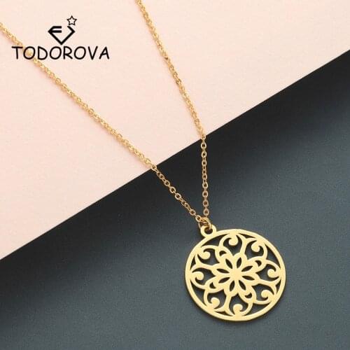 Todorova Mandala Necklace Stainless Steel Flower of Life Necklace Female Om Yoga Buddhism Chakra Pendant Sacred Women Jewelry