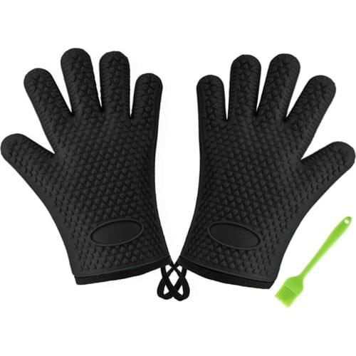 BBQ Gloves, Heat Resistant Gloves, Silicone Waterproof Non-Slip Oven Mitts for Barbecue, Kitchen Cooking, Grill, Oven