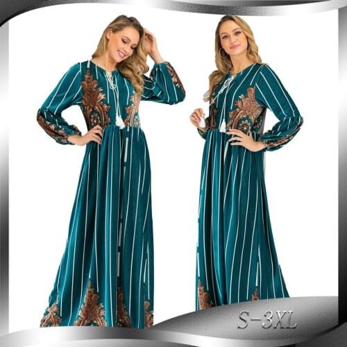 Middle East Abaya Dress For Women Fashion Autumn And Winter New High-quality Gold Velvet Printed Long-sleeved Fashion Dress