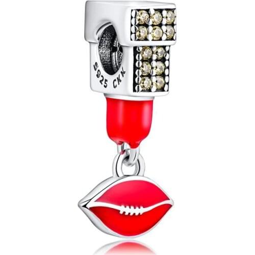 Fits for Pandora Charms Bracelets Glamour Love Kiss Beads with Red Enamel 100% 925 Sterling Silver Jewelry Free Shipping
