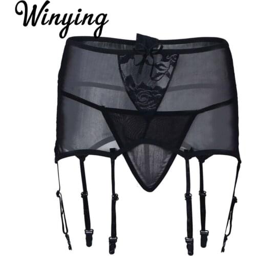 Women Sexy Lingerie High Waist Lace Garter Belts Stockings Holder Fastener Suspender with G-String Ladies Intimates Accessories