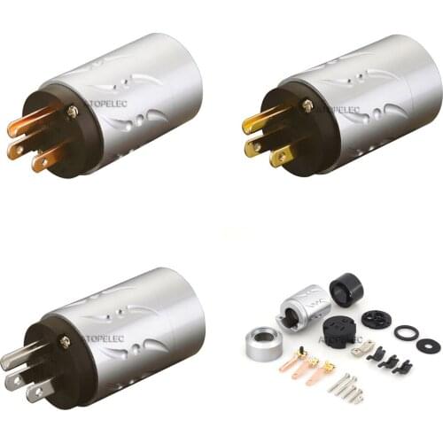 VIBORG Aluminum Shell 99.998% Pure Red Copper US Male Plug Connector Silver/Gold/Rhodium Plated for HiFi Audio Power Cable VM502