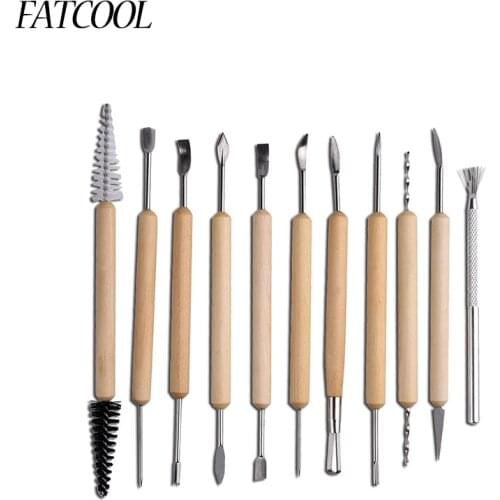 Hand Tool 11Pcs/Set Wax Carving clay Pottery Ceramic Tools Polymer Sculpture Craft Hobby DIY Stainless Steel head Wood handle