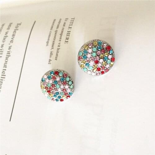 Pretty Rhodium Color Multi Colorful Stone Decorated Button Stud Earrings For Women Girl Lovely Cute Beautiful Jewelry Accessory